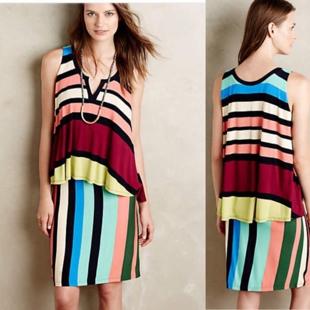 Anthropologie Maeve Davina Multicolor Striped Layered Dress